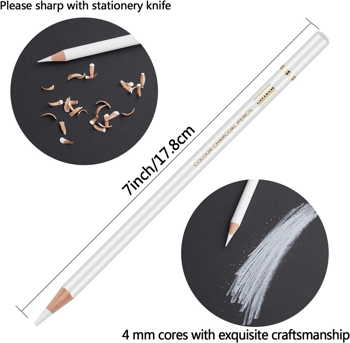 MARKART Professional White Charcoal Pencils Set, 5 Pieces Sketch Highlight Charcoal Pencils for Drawing, Sketching, Shading, Blending, White Chalk Pencils for Beginners & Artists