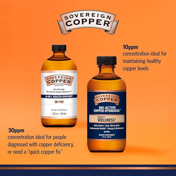 Sovereign Copper Pro-Strength Copper-Hydrosol, Bio-Active Liquid Copper Supplements for 4-in-1 Health Support, 4 fl oz