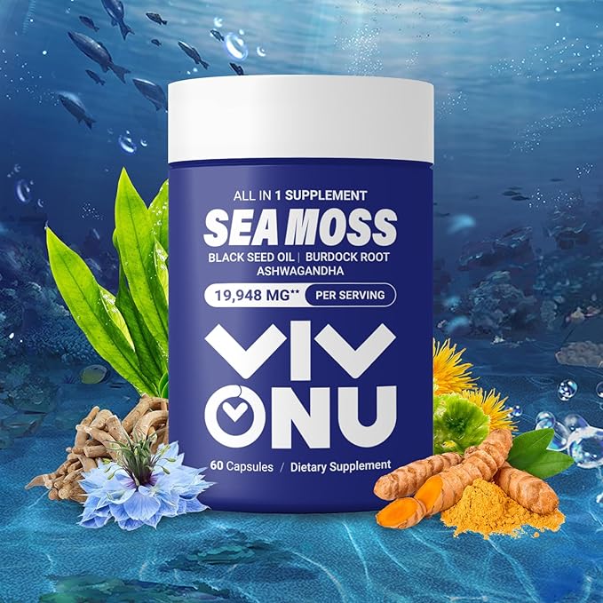 Sea Moss Black Seed Oil Ashwagandha Shilajit Ginger-Sea Moss Capsules withBurdock Turmeric Vitamins C & D3 Elderberry Ginger ACV Manuka Dandelion-Immune System,Skin,Energy Support