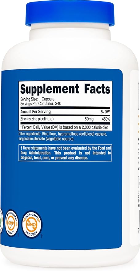 Nutricost Zinc Picolinate 50mg, 240 Vegetarian Capsules (2 Bottles) - Gluten Free and Non-GMO