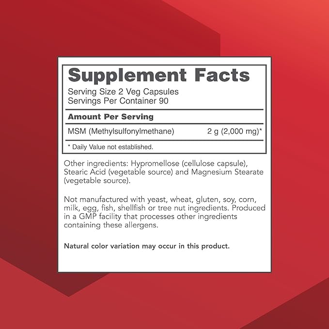 Protocol MSM Bioavailable Sulfur - 1,000mg - Supports Joint Health & Healthy Hair, Skin & Nails* - Vegan & Non-GMO - 180 Veg Capsules