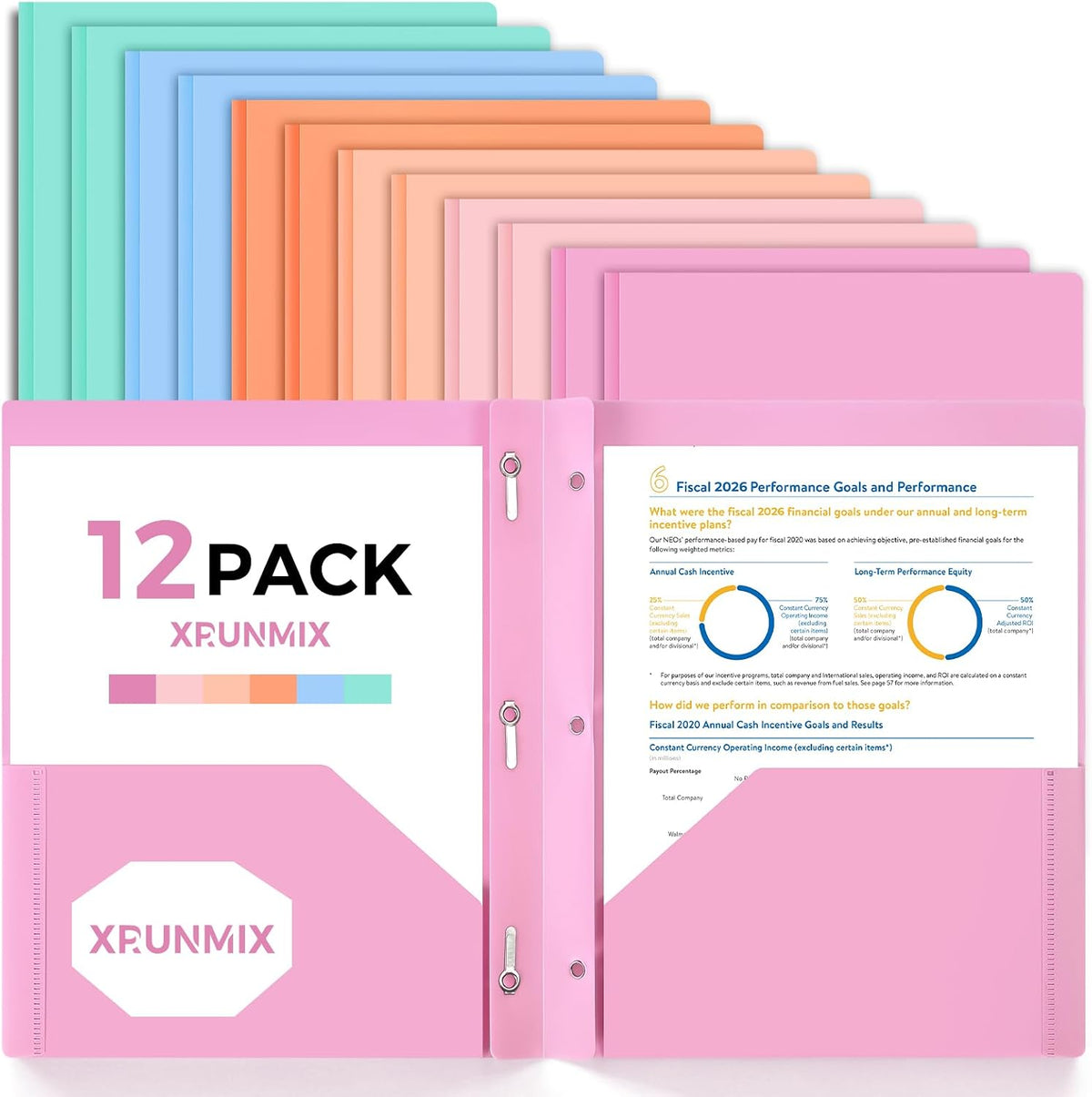 Two-Pocket-Folders with 3 Prongs, Letter Size Plastic Folders with Pockets and Prongs, Poly Plastic Folders for Office & School. 6 Pastel Colors (Pink - 6 Packs)