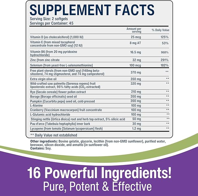 New Roots | Prostate Support Supplement with 16 Herbal Ingredients: Saw Palmetto, Plant Sterols, Borage Oil, Selenium, Vitamins & Zinc (60 Softgels) Relieves Weak Urine Flow, Frequent Urination