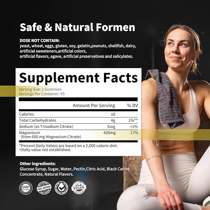 Magnesium Citrate Gummies 420mg per Serving - 90 Vegan Gummies - Promotes Healthy Relaxation, Muscle, Bone, & Energy Support (90 Strawberry Gummies).