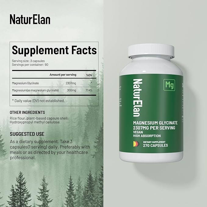 Magnesium Glycinate 300mg - 270 Capsules, 100% Chelated Magnesium, Third-Party Tested, Vegan, Non-GMO & Gluten Free, High Absorption Formula for Sleep, Muscles, Nerves & Energy Support