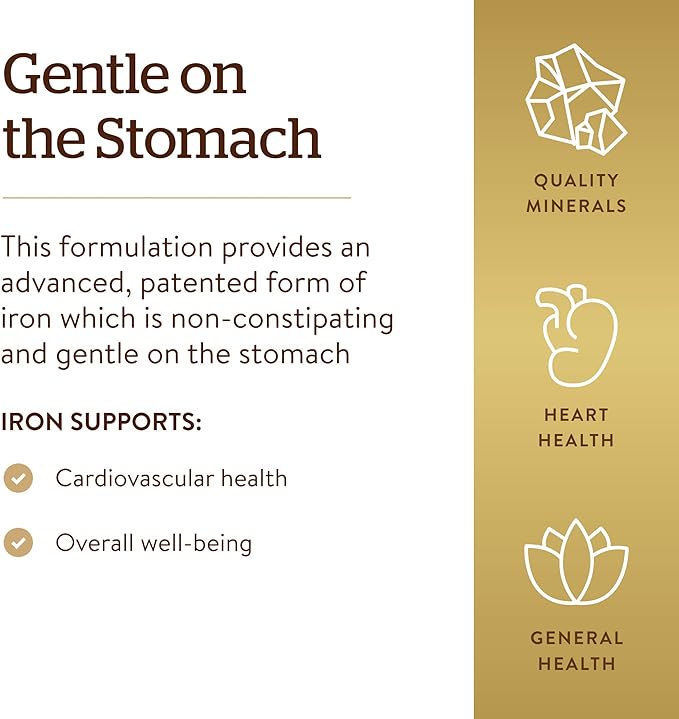 Solgar Gentle Iron - Ideal for Sensitive StomachsRed Blood Cell Supplement, , Non Constipating & GMO, Vegan, Gluten & Dairy Free, Kosher - 180 Servings, Unflavored, 180 Count