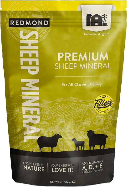 Redmond All Natural Sheep Mineral Supplement - Essential Trace Minerals for Overall Health and Growth Support - 5 lbs
