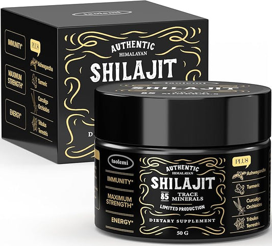 Shilajit Pure Himalayan Organic, Shilajit Resin with 85+ Trace Minerals and Fulvic Acid for Enhanced Energy and Immune, Support Men & Women, Gold Grade, 800MG/time, 60+ Serving 50g Jar