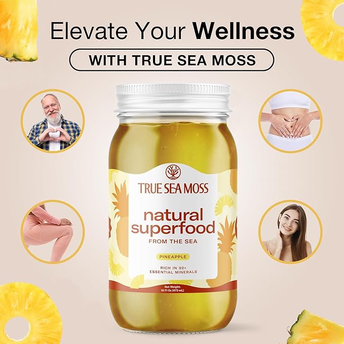 TrueSeaMoss Sea Moss Gel – Made in USA – Wildcrafted Seamoss, Fresh Fruits & Sea Vegetables – Pineapple, Pack of 2 (Labels may Vary)
