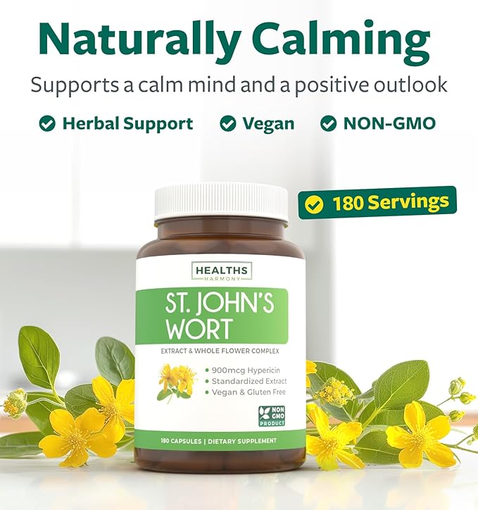 Sea Moss & St. John's Wort (2-Month Supply) Mood Moss Blend - Organic Irish Sea Moss - Raw Vegan Supplement (180 Caps) & St John's Wort with Powerful 900mcg Hypericin Vegan Non-GMO (180 Capsules)