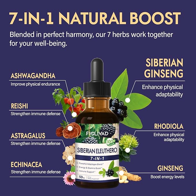 Siberian Ginseng Liquid Drops, Natural Herbal Extract for Powerful Adaptogen Blend, Energy & Stamina Boost & Immune Support. 2oz-Original