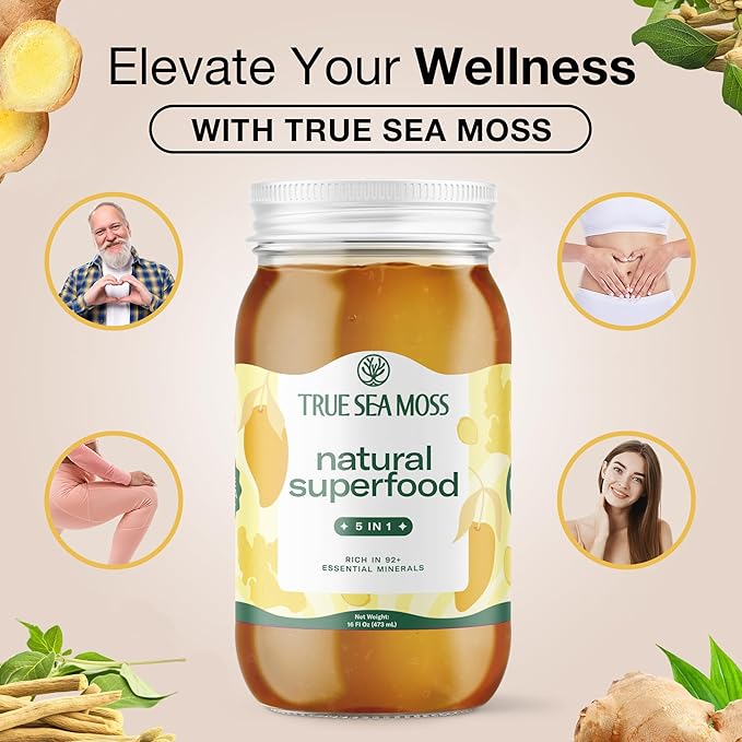 TrueSeaMoss Sea Moss Gel – Made in USA – 5-in-1 Formula – Wildcrafted Seamoss, Ashwagandha & Sea Vegetables – Ashwagandha, Pack of 2 (Labels may Vary)