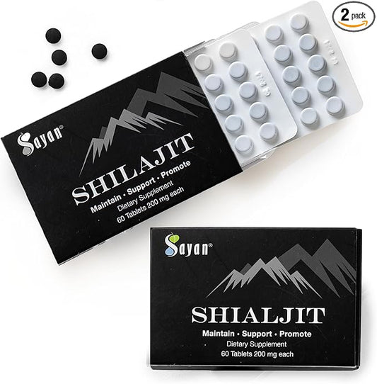 Sayan 100% Pure Shilajit Tablets, 24,000mg High-Potency Supplement, More Effective Than Resin & Capsules, 85+ Trace Minerals Sourced from 10,000ft Lab-Tested for Purity. 120 Tablets, 2-4 Month Supply