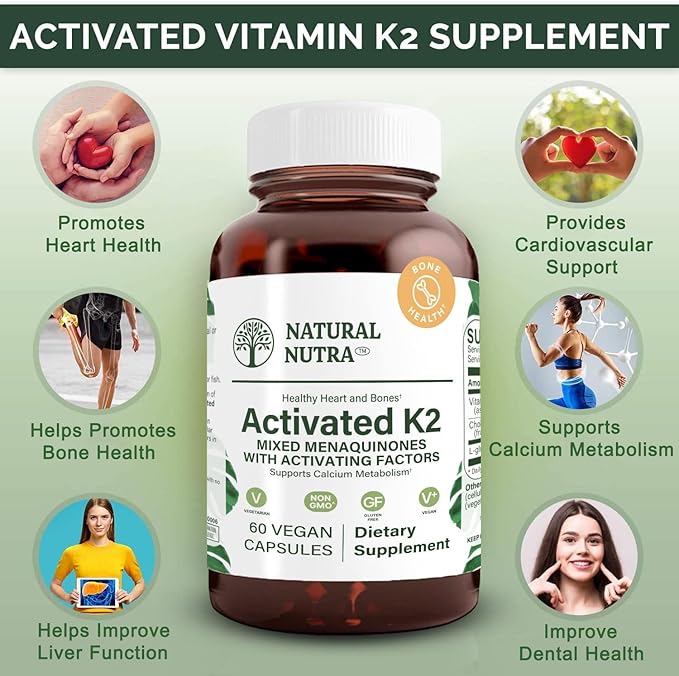 Natural Nutra Full Spectrum Vitamin K2 Supplement, Support Cardiovascular Health, Liver Function, Metabolic Health, Heart Health, Help Promotes Bone & Dental Health, 75 mcg, 60 Capsules (Pack of 2)