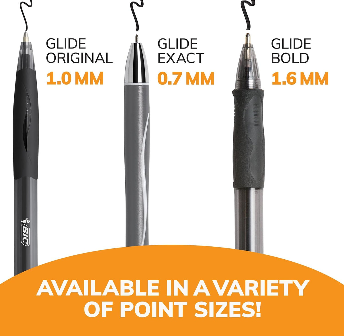 BIC Glide Bold Black Ballpoint Pens, Bold Point (1.6mm), 12-Count Pack, Retractable Ballpoint Pens With Comfortable Full Grip (VLGB11-BLK)