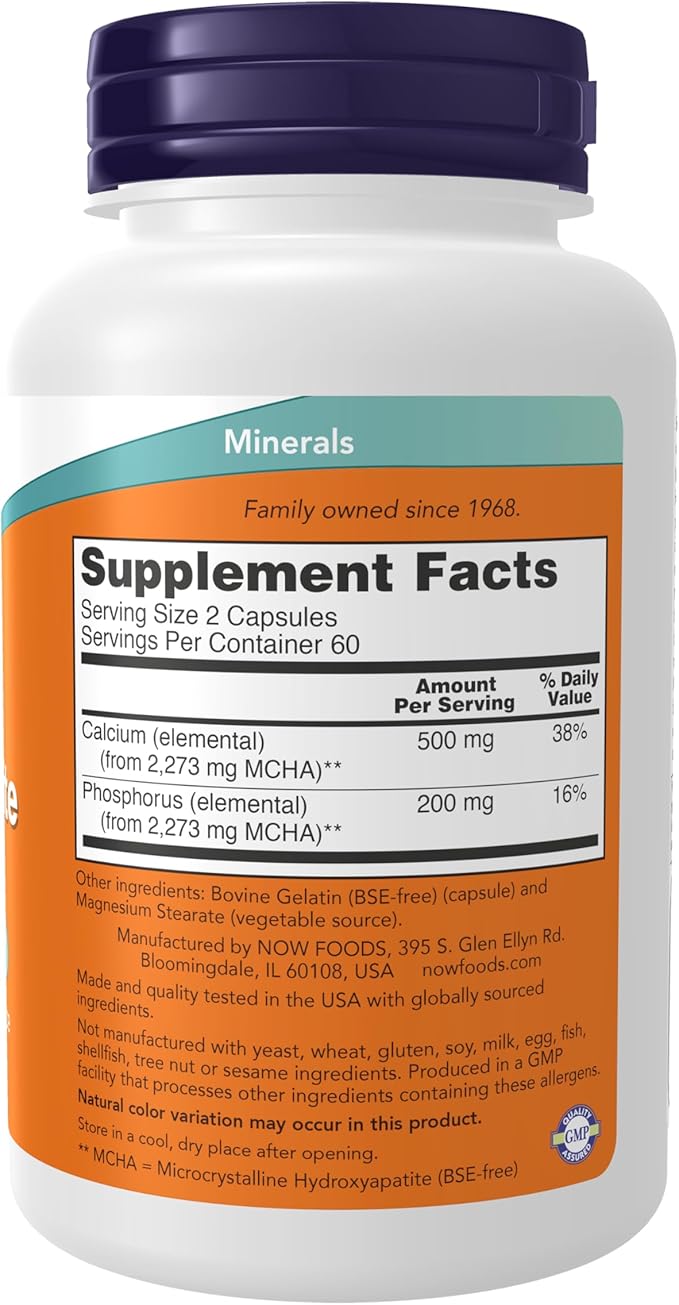 NOW Foods Supplements, Calcium Hydroxyapatite Caps, Supports Bone Health*, 120 Capsules