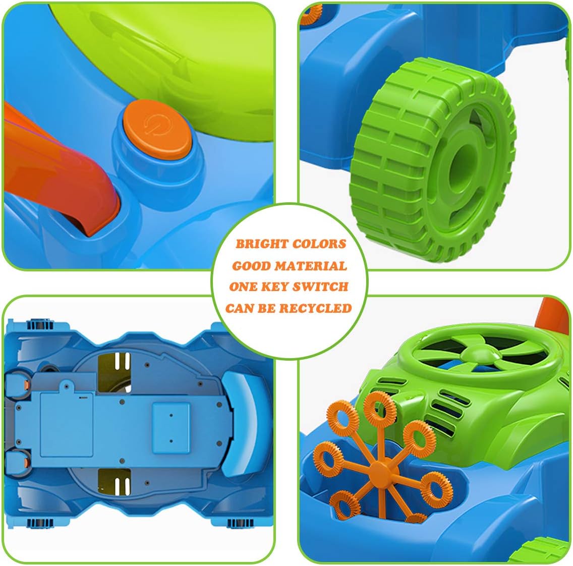 Lydaz Bubble Lawn Mower for Toddlers 18" Push Mower with Realistic Sounds and Bubble Maker for Indoor and Outdoor Play