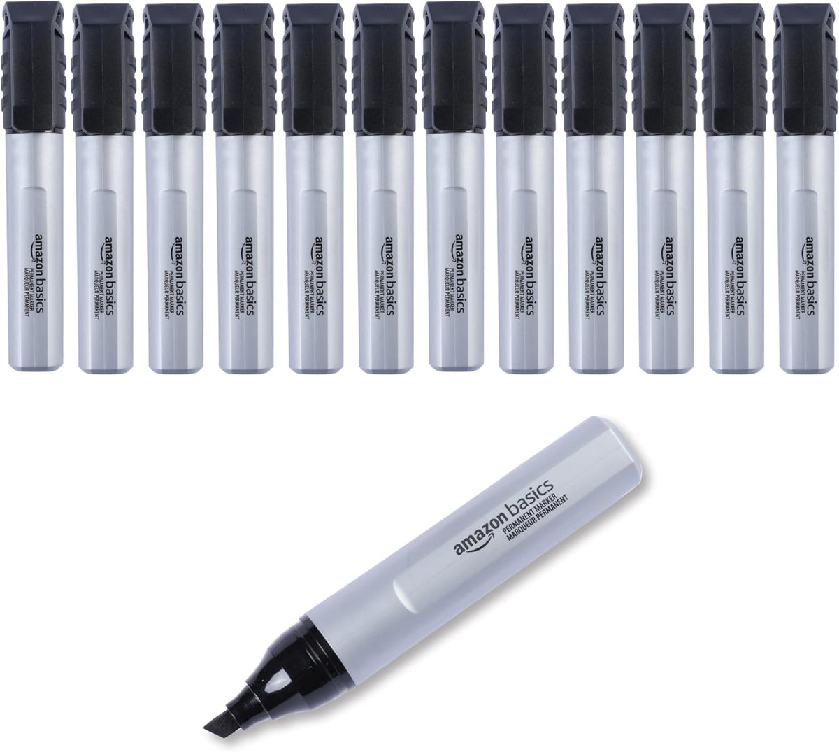 Amazon Basics Large Chisel Tip Permanent Markers, Quick Drying, Fade Resistant, Black, 12-Pack