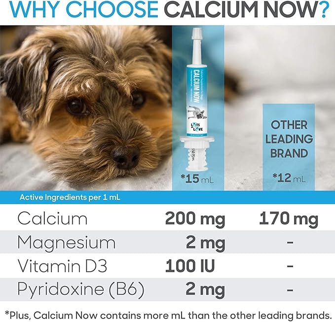 Calcium Now - Oral Calcium for Whelping Dogs - (15 ml Paste, Vanilla) (Pack of 2) - Calcium Supplement for Dog - Breeders Friendly Calcium for Dogs - Lots of Love Pet Products