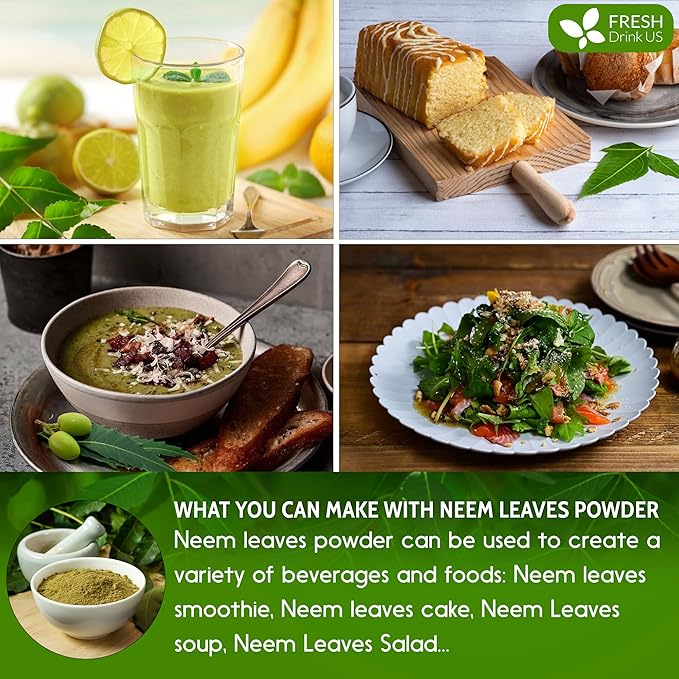 FreshDrinkUS, Premium 2oz Neem Leaf Powder, 100% Natural and Pure from Neem Leaves Dried, for Hair and Skin, No Additives, No Gluten, No Sugar, Vegan