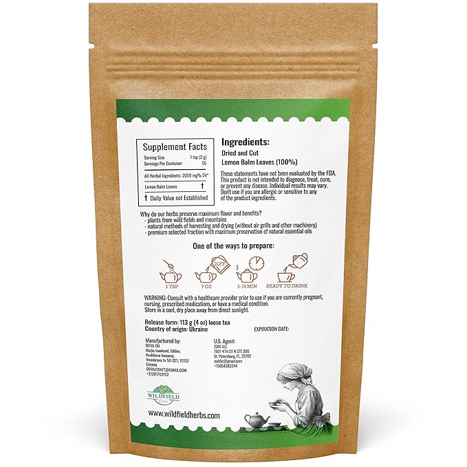 4 oz. Dried Lemon Balm Herb Frontier Loose Lemon Balm Tea Bags (Melissa Officinalis Tea) - 113g Melissa Herb Te De Toronjil