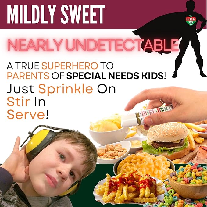 InviNutri Powder for Extreme PICKY Eaters ARFID ASD. Transform Any Food into Superfood with Organic Nutrition Boost, Invisibly Effortlessly Instantly! 40x Nutrient-Rich 30mg Sulforaphane 72 serv.