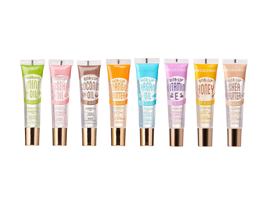 Ruby Kisses Broadway Vita-Lip Clear Lip Gloss (8 Pack), Ultra-Hydrating & Soothing Formula with Vitamins, High-Shine Non-Sticky