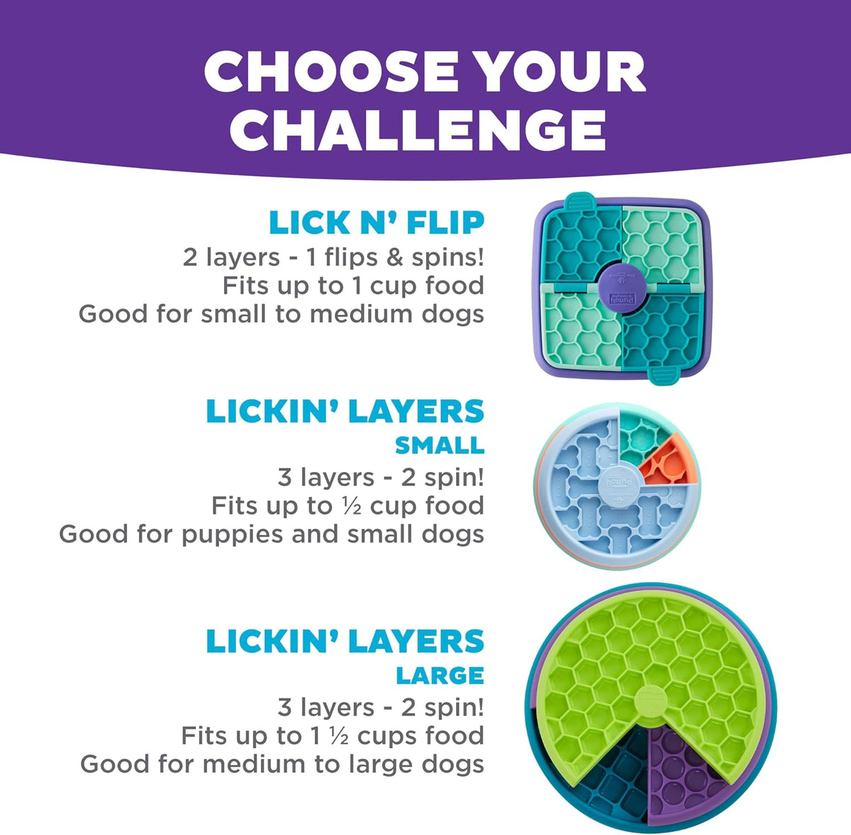 Outward Hound by Nina Ottosson Lick N’ Flip Level 1 Dog Puzzle Toy, Lick Mat & Slow Feeder – Non-Slip Base Beginner Enrichment for Small & Medium Dogs, Holds 1 Cup Wet or Dry Food, 7.4" x 7.4"