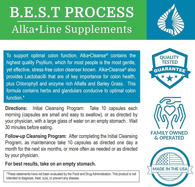 Alka•Cleanse Best Process Alkaline — Herbal Detox Colon Cleanse & Digestive Distress Formula — Psyllium Husk, Probiotics, Enzymes & Herbs (1)