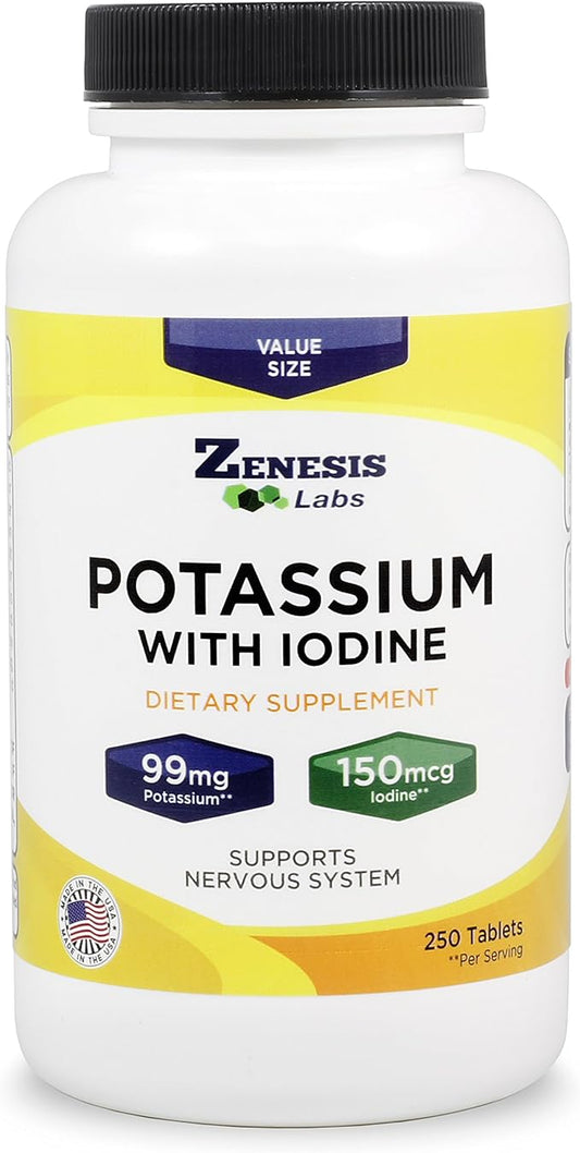 Potassium Gluconate 99mg + 150mcg Iodine from Kelp Bulk (250 Tablets/Bottle)