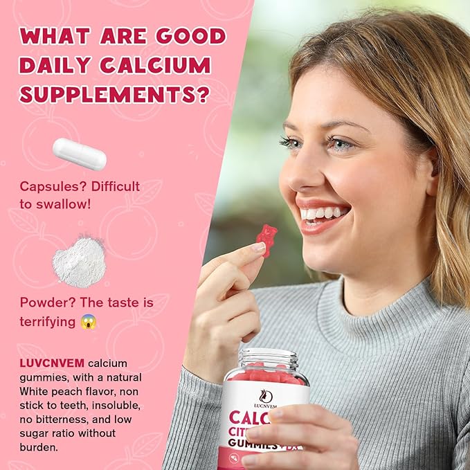 (2 Pack) Calcium Citrate 1200mg with Vitamin D3 Supplements Gummies for Women & Men, Calcium Gummies with Vitamin D3 K2, High Absorption for Bone Muscle Healthy- Peach Flavor- 60 Day Supply