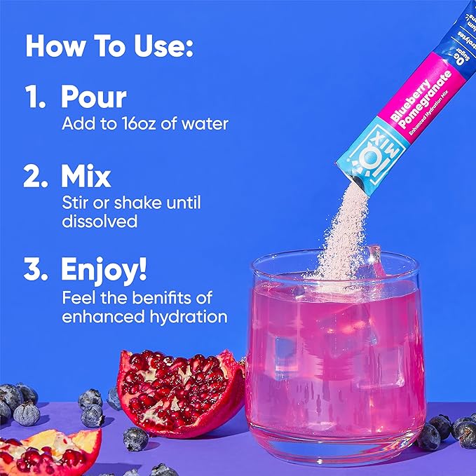 IQMIX Hydration Electrolyte Powder – 4-in-1 Formula for Hydration, Mental Clarity, Mood and Recovery – Sugar-Free Drink Mix, Keto, Magnesium L-Threonate, Lion’s Mane – 20 Count Blueberry Pomegranate