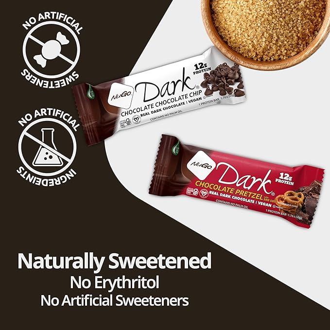 NuGo Dark Variety - Chocolate Pretzel 12 Bars & Mint Chocolate Chip 12 Bars, 12-13g Protein, Vegan, Gluten Free, Non-GMO, Kosher Pareve, 24 Count