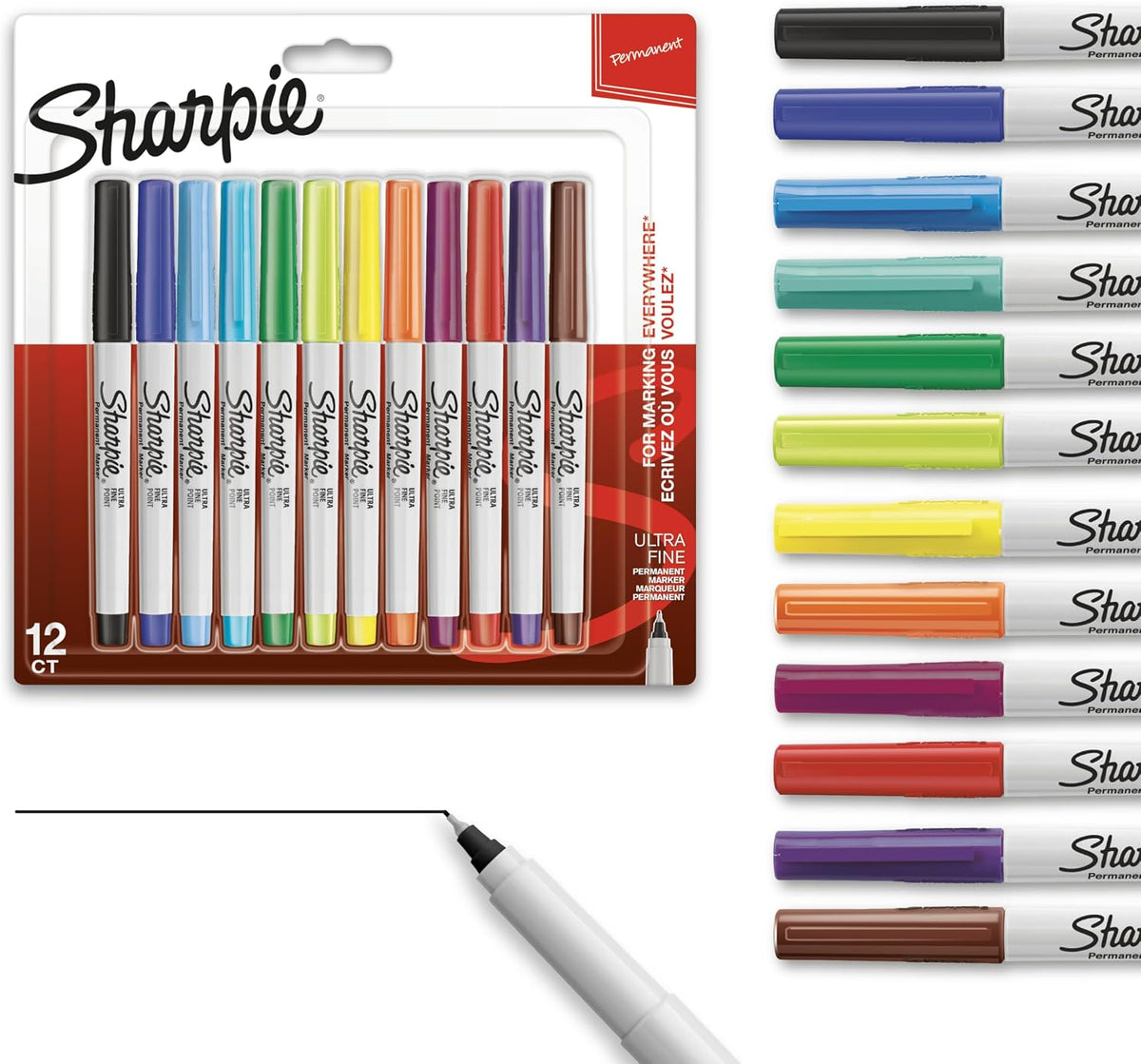 Sharpie Permanent Markers, Ultra Fine Tip, Black, 12 Count - Quick Drying, Fade Resistant