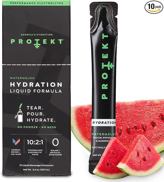 Electrolyte Packets for Recovery & Hydration | Organic & Sugar-Free Electrolytes Drinks | Works Faster Than Powder Drink | On-The-Go Liquid Hydration Drink | Watermelon, 10 Pack