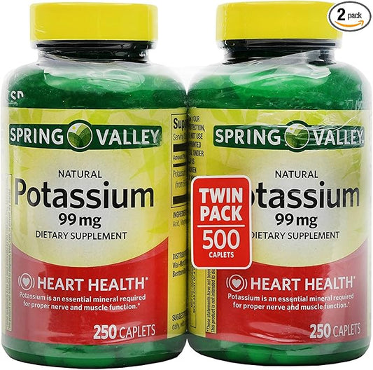Spring Valley Potassium 99 mg from Potassium Gluconate 595 mg (250 Count, 2 Pack)