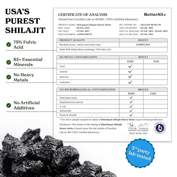 Better Alt Pure Himalayan Shilajit Sticks with Organic Honey, Saffron | Easy to Consume Shilajit| 30 Sticks for Energy Boost & Immune Support, 85+ Trace Minerals, 75%+ Fulvic Acid