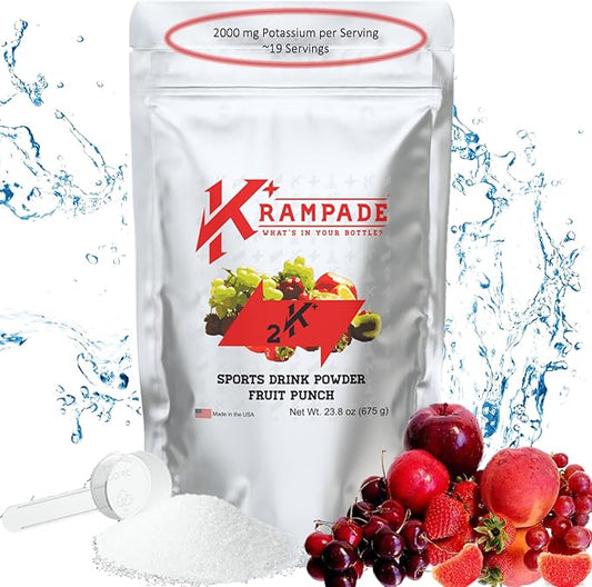 Electrolytes Powder Potassium Supplement - 2000 mg K+, >2X More Than Coconut Water | Cramp Relief and Prevention | Hydration Powder