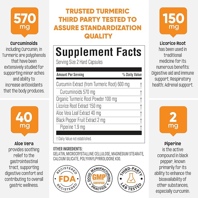 Cumargold 570mg Curcuminoids Turmeric Curcumin Supplement with Piperine, Licorice Root & Aloe Vera - High Potency Natural Wellness Capsules (30 Count)