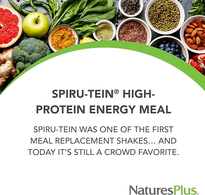 Natures Plus SPIRU-TEIN Shake - Chocolate Peanut Butter - 2.3 lbs, Spirulina Protein Powder - Plant Based Meal Replacement, Vitamins & Minerals for Energy - Vegetarian, Gluten-Free - 34 Servings