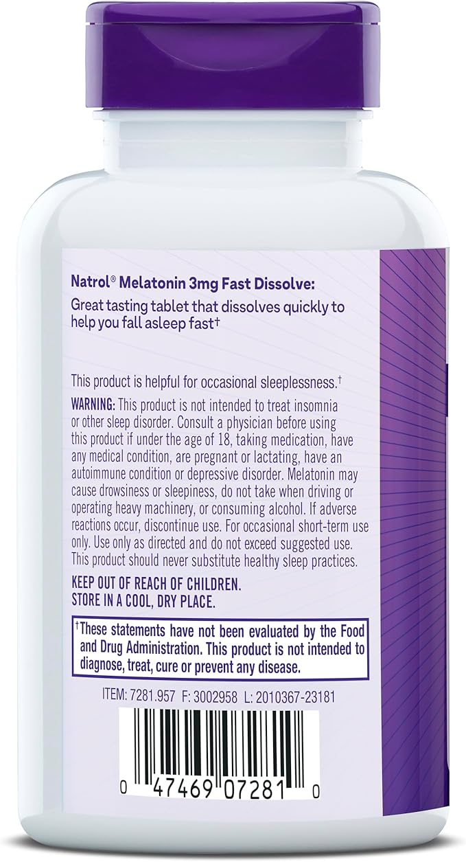 Natrol Melatonin 3mg, Strawberry-Flavored Dietary Supplement for Restful Sleep, 150 Fast-Dissolve Tablets, 150 Day Supply (Pack of 12)