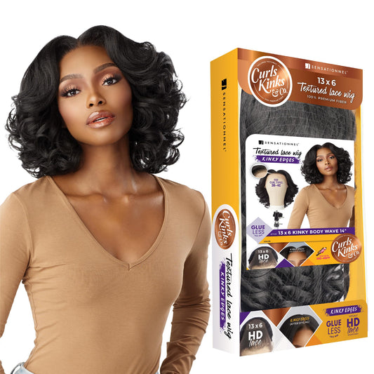 Sensationnel Curls Kinksandco Kinkyedges Wig - Kinky Body Wave 14 Inch 13X6 Lace Frontal Natural Kinkytexture Edged Hairline For