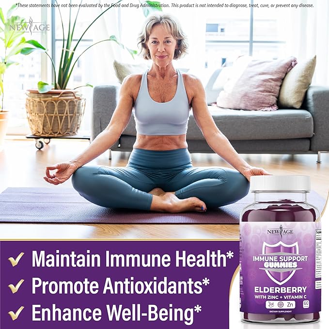 NEW AGE Immune System Support Gummies - Sambucus Black Elderberry Gummies with Vitamin C and Zinc (Immune Support 120 Gummies)