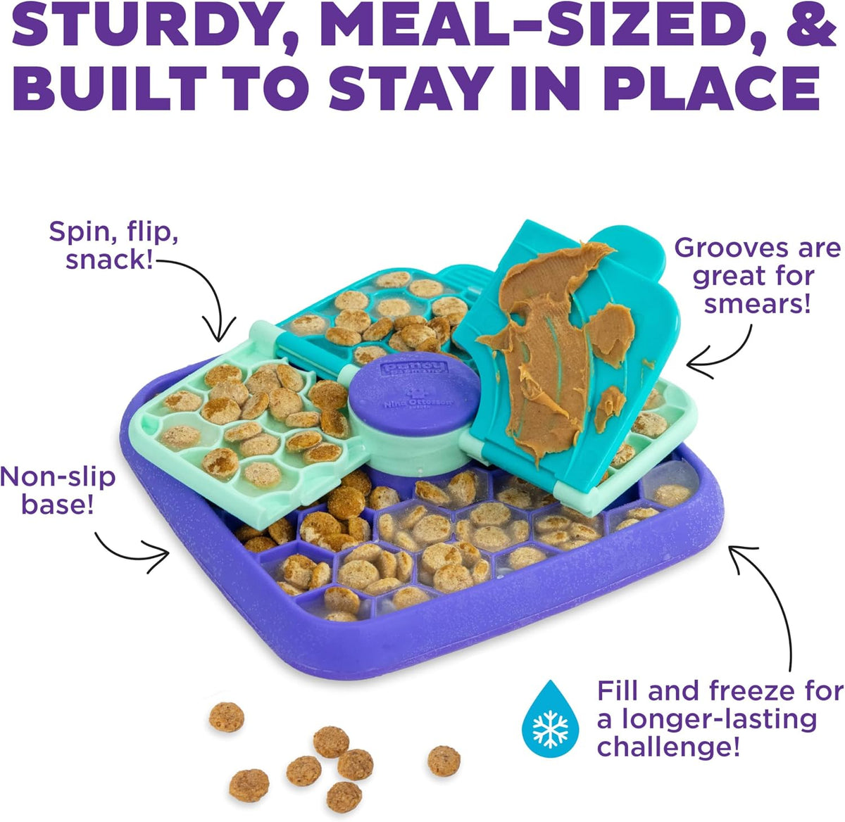 Outward Hound by Nina Ottosson Lick N’ Flip Level 1 Dog Puzzle Toy, Lick Mat & Slow Feeder – Non-Slip Base Beginner Enrichment for Small & Medium Dogs, Holds 1 Cup Wet or Dry Food, 7.4" x 7.4"