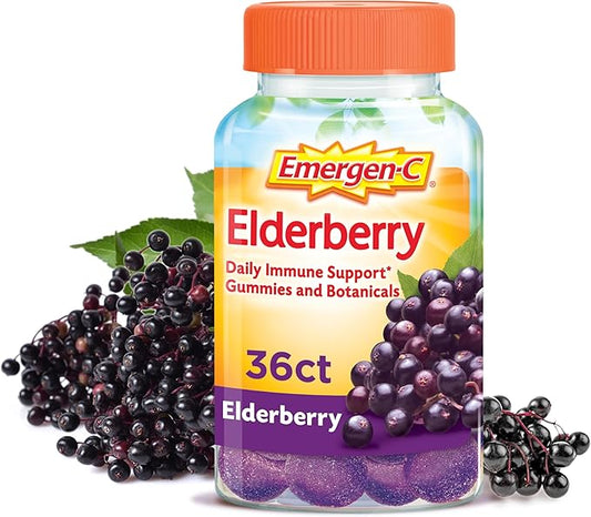 Emergen-C Elderberry Gummies, Elderberry Immune Support Natural Flavors with High Potency Vitamin C, 36 Count