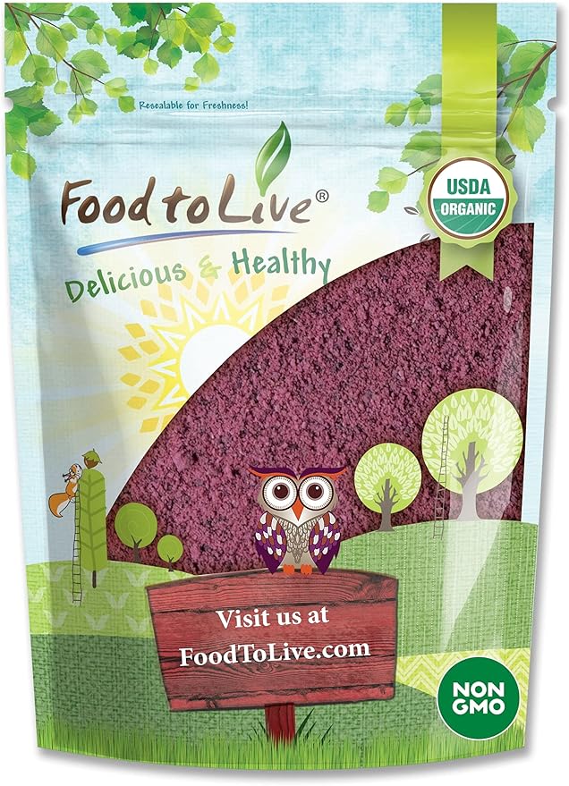 Food to Live Organic Black Elderberry Powder, 1 Pound Non-GMO, Made from Raw Dried Berries, Unsulfured, Vegan, Bulk, Great for Baking, Smoothies, Yogurts, No Sulphites, Contains Maltodextrin