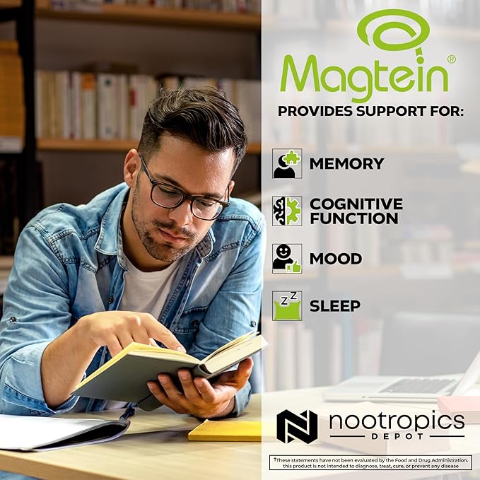 Nootropics Depot Magtein Magnesium L-Threonate Capsules | 180 Count | Mineral Supplement | Natural | Supports Mitochondrial Function | Boosts Energy and Cognitive Function