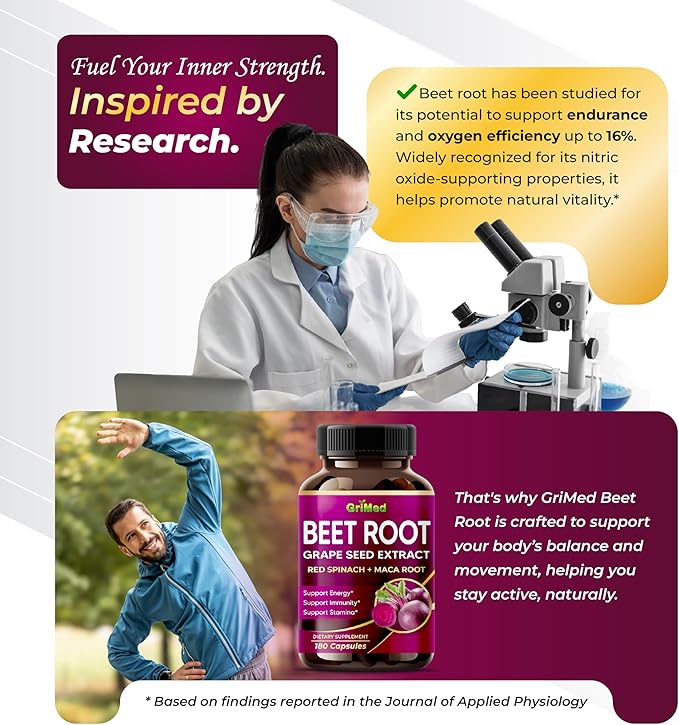 12,900mg Beet Root x12 Potency with Grape Seed Extract, Maca Root, Red Spinach, Ashwagandha - Healthy Energy Supplement for Heart Support (90 Count (Pack of 1))