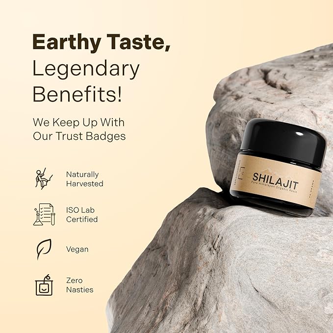 Organic Himalayan Shilajit Resin - 500mg Max Potency, Lab Tested Pure Shilajit for Men and Women, 85+ Trace Minerals Fulvic Acid, Immune Support, Energy & Cognitive Performance, 4 Month Supply, 60g