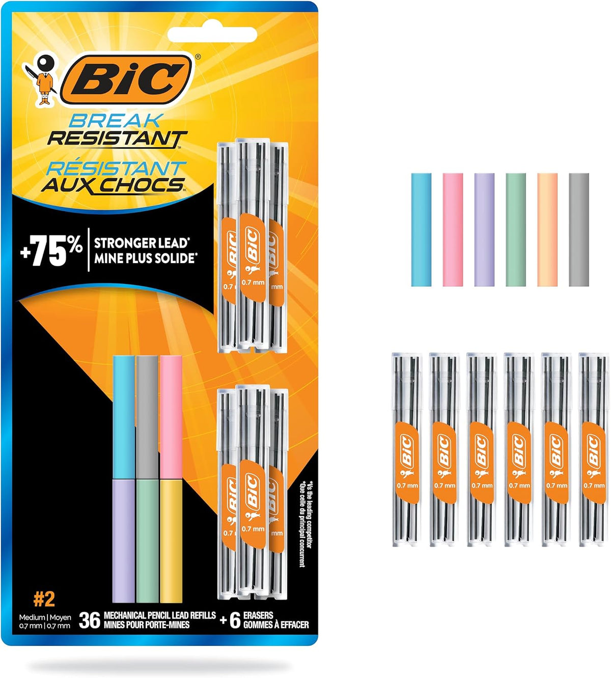 BIC Break Resistant Mechanical Pencils with Erasers, No. 2 Medium Point (0.7mm), 4-Count Pack Pencils for School or Office Supplies, Lead and Eraser Refills